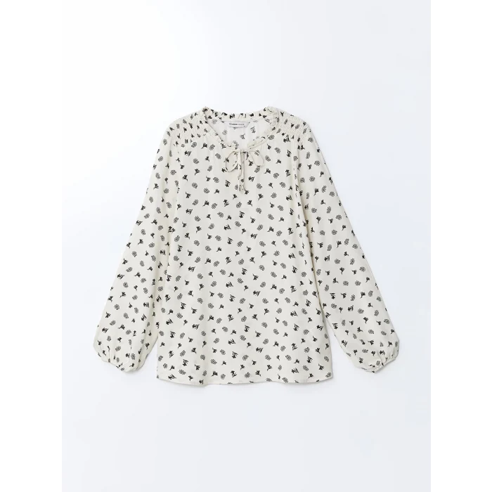 LCW Grace Bej Bağlamalı Yaka Desenli Kadın Bluz