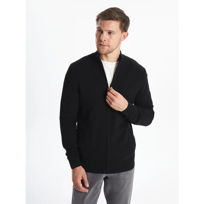 LCWAIKIKI Classic Siyah Standart Kalıp Dik Yaka Erkek Triko Hırka