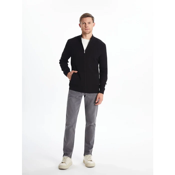 LCWAIKIKI Classic Siyah Standart Kalıp Dik Yaka Erkek Triko Hırka