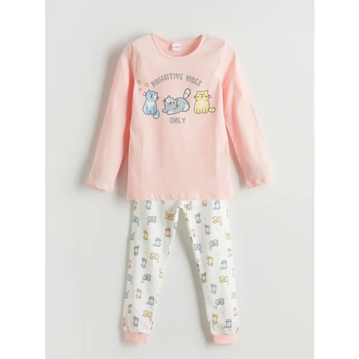 LCW Kids Pembe Bisiklet Yaka Kız Çocuk Pijama Takımı
