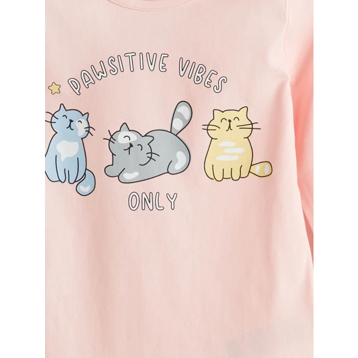 LCW Kids Pembe Bisiklet Yaka Kız Çocuk Pijama Takımı