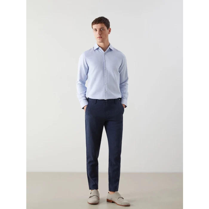 LCWAIKIKI Formal Mavi Slim Fit Uzun Kollu Armürlü Erkek Gömlek