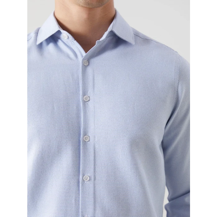 LCWAIKIKI Formal Mavi Slim Fit Uzun Kollu Armürlü Erkek Gömlek