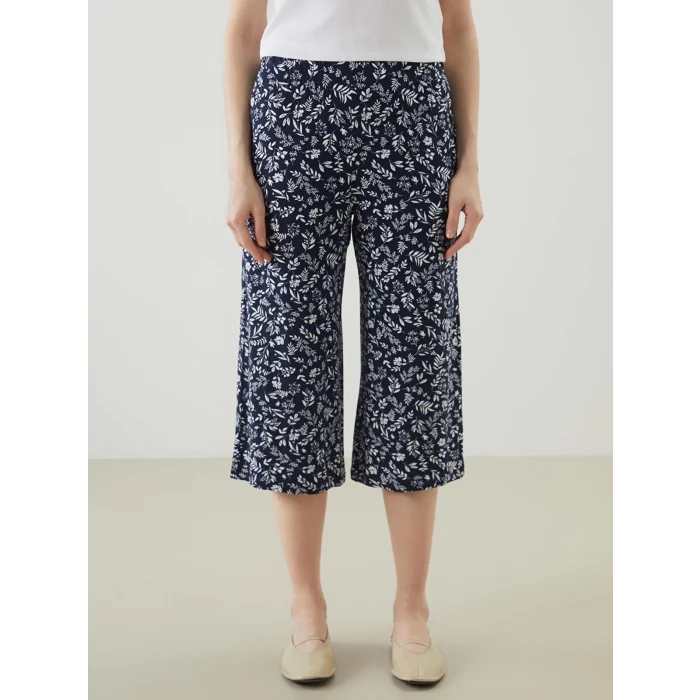 LCW Grace Lacivert Beli Lastikli Çiçekli Kadın Kapri