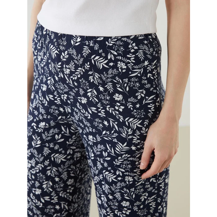 LCW Grace Lacivert Beli Lastikli Çiçekli Kadın Kapri