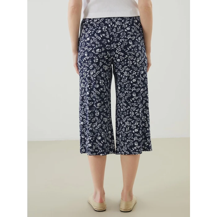 LCW Grace Lacivert Beli Lastikli Çiçekli Kadın Kapri