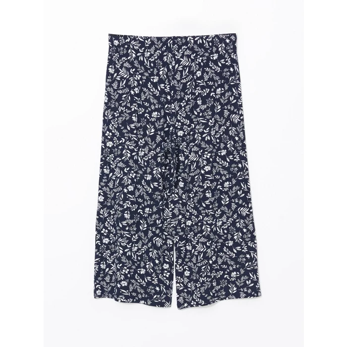 LCW Grace Lacivert Beli Lastikli Çiçekli Kadın Kapri