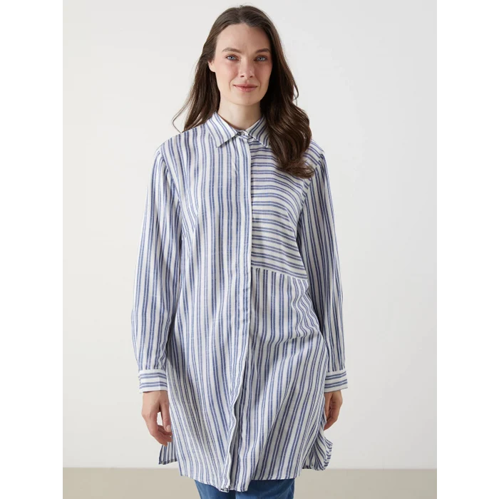 LCW Grace Mavi Çizgili Kadın Gömlek Tunik