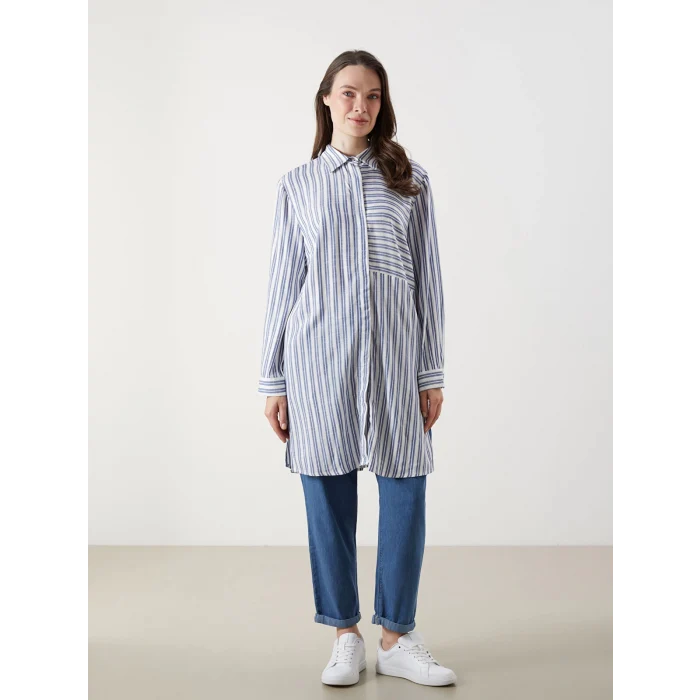 LCW Grace Mavi Çizgili Kadın Gömlek Tunik
