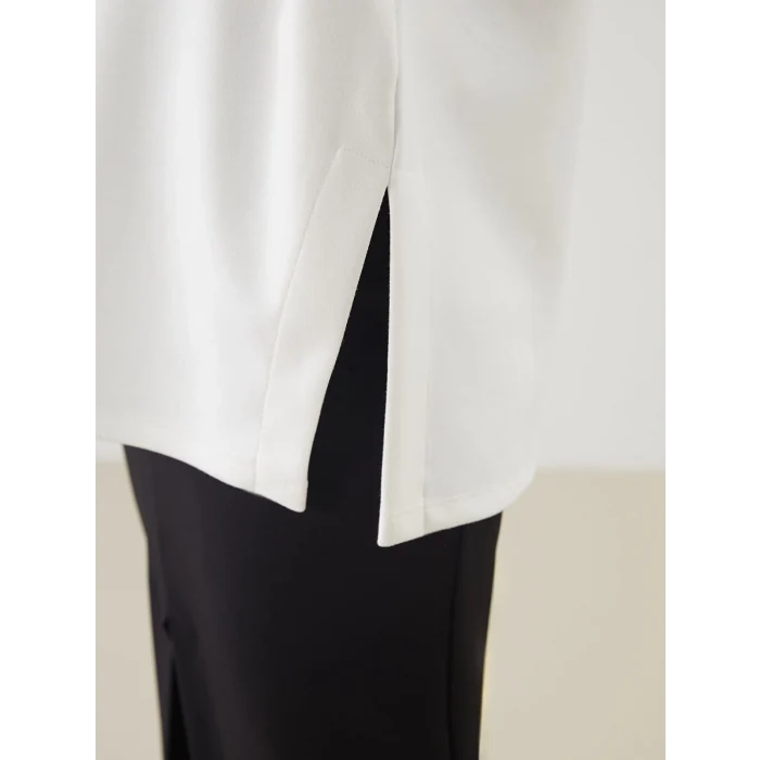 LCWAIKIKI Classic Ekru Bisiklet Yaka Baskılı Oversize Kadın Sweatshirt Tunik