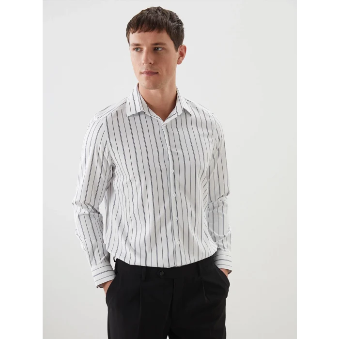 LCWAIKIKI Formal Lacivert Slim Fit Uzun Kollu Çizgili Erkek Gömlek