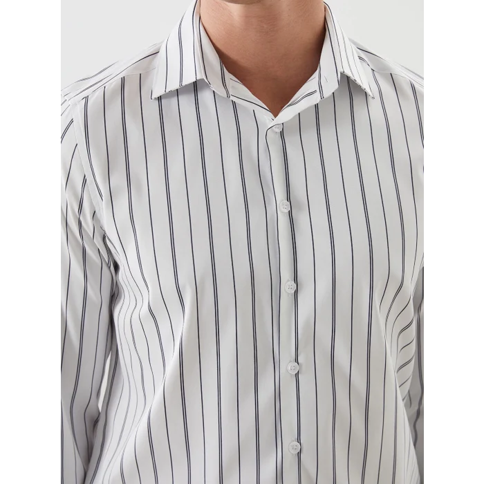 LCWAIKIKI Formal Lacivert Slim Fit Uzun Kollu Çizgili Erkek Gömlek