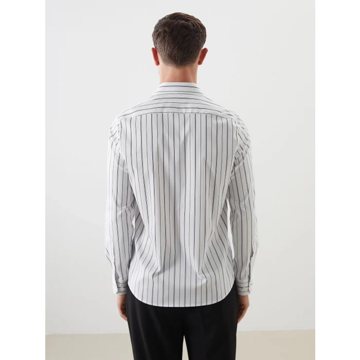 LCWAIKIKI Formal Lacivert Slim Fit Uzun Kollu Çizgili Erkek Gömlek