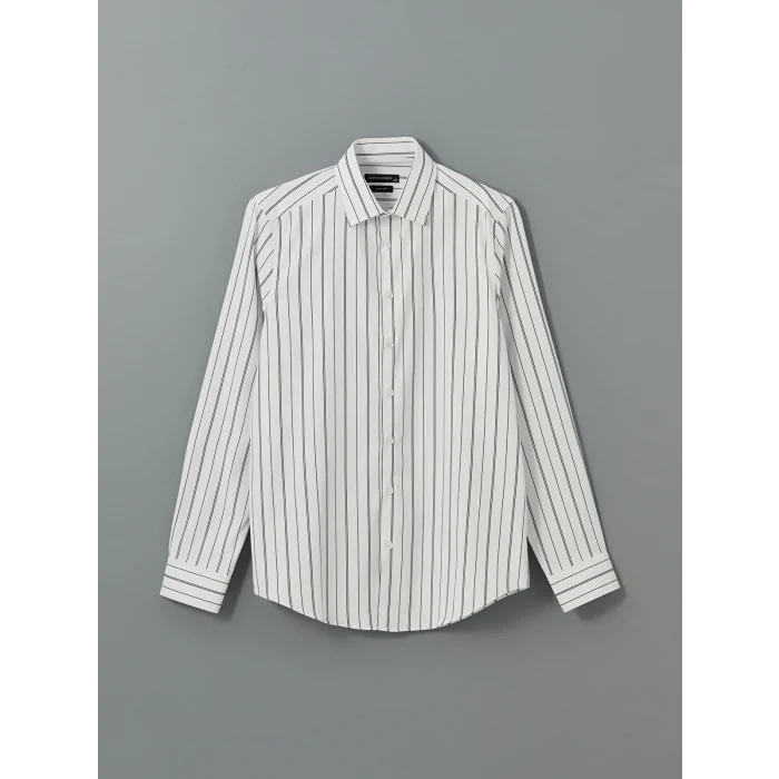 LCWAIKIKI Formal Lacivert Slim Fit Uzun Kollu Çizgili Erkek Gömlek