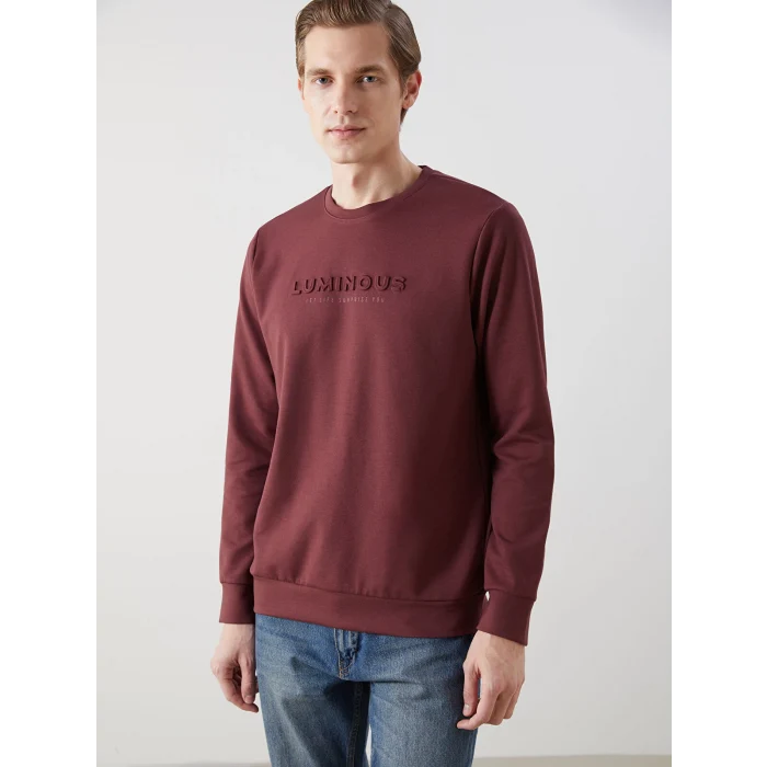 LCWAIKIKI Classic Bordo Bisiklet Yaka Uzun Kollu Baskılı Erkek Sweatshirt