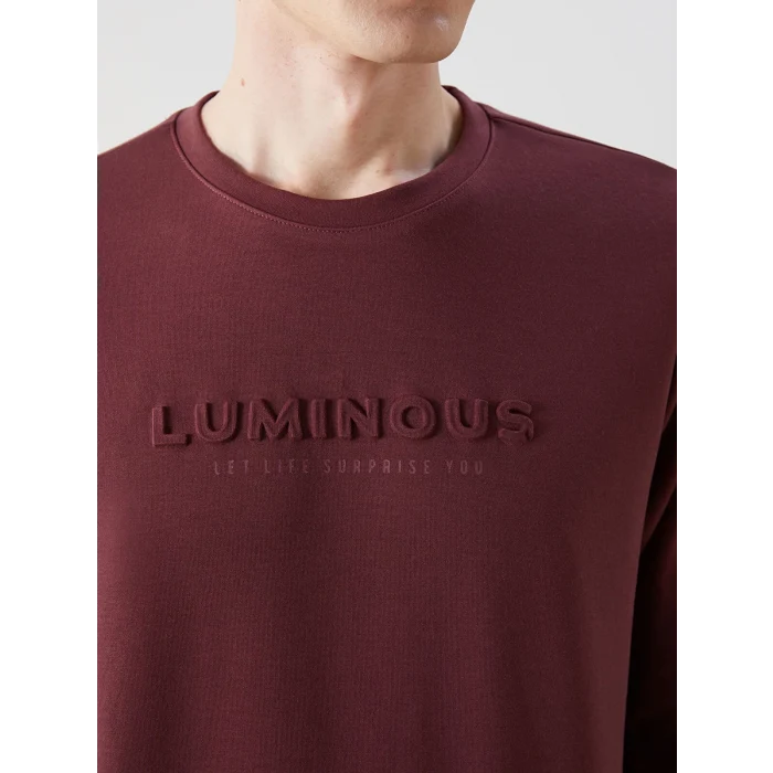 LCWAIKIKI Classic Bordo Bisiklet Yaka Uzun Kollu Baskılı Erkek Sweatshirt