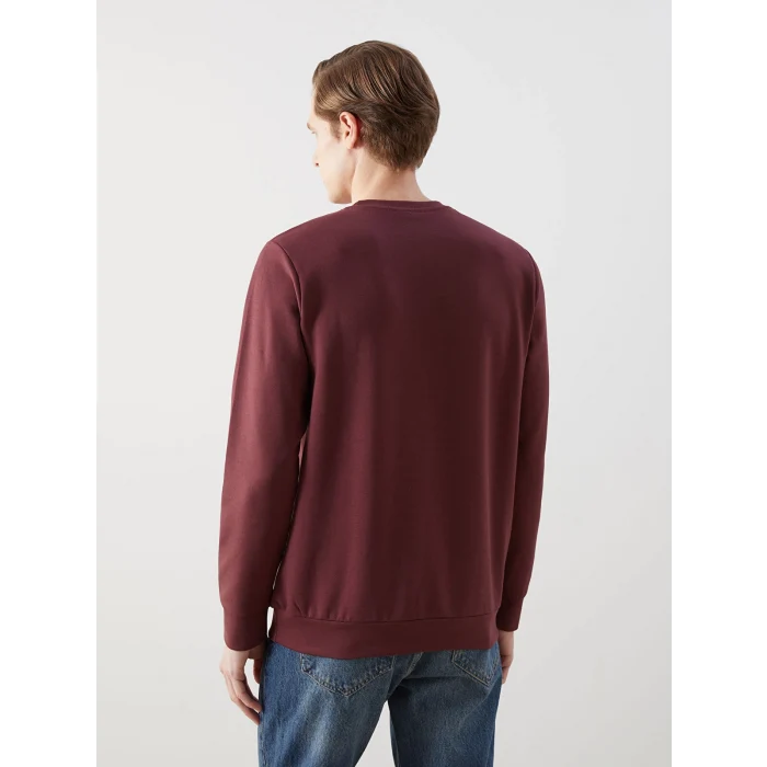LCWAIKIKI Classic Bordo Bisiklet Yaka Uzun Kollu Baskılı Erkek Sweatshirt