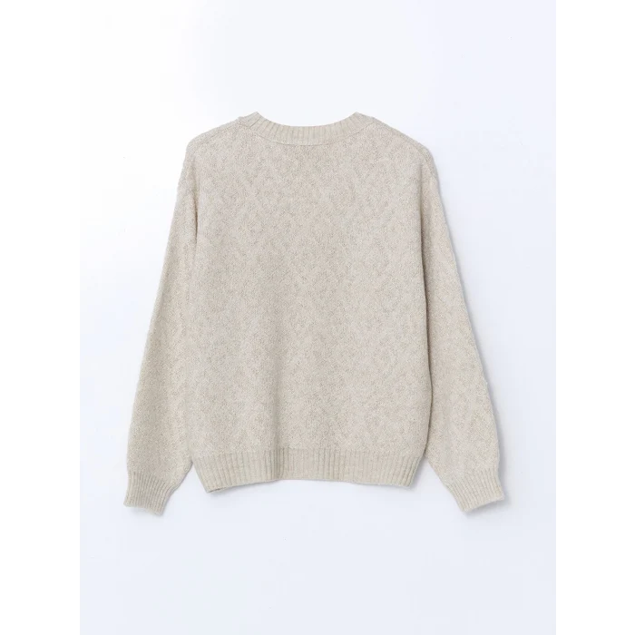 LCWAIKIKI Classic Bej Bisiklet Yaka Baklava Desenli Kadın Triko Kazak