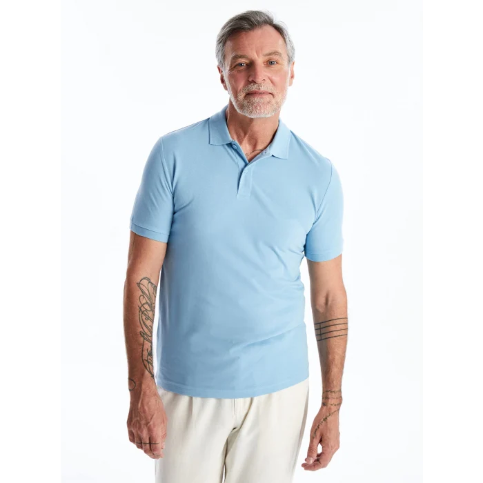 LCWAIKIKI Classic Mavi Polo Yaka Kısa Kollu Pike Erkek Tişört