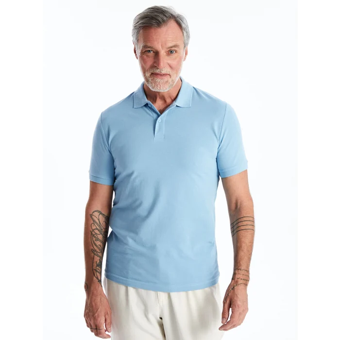LCWAIKIKI Classic Mavi Polo Yaka Kısa Kollu Pike Erkek Tişört