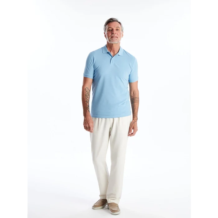 LCWAIKIKI Classic Mavi Polo Yaka Kısa Kollu Pike Erkek Tişört