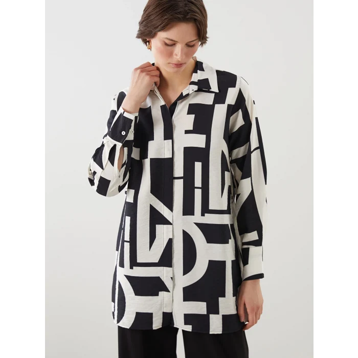 LCWAIKIKI Classic Siyah Desenli Kadın Gömlek Tunik