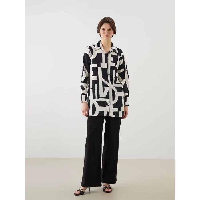 LCWAIKIKI Classic Siyah Desenli Kadın Gömlek Tunik