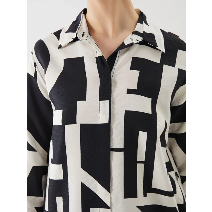 LCWAIKIKI Classic Siyah Desenli Kadın Gömlek Tunik