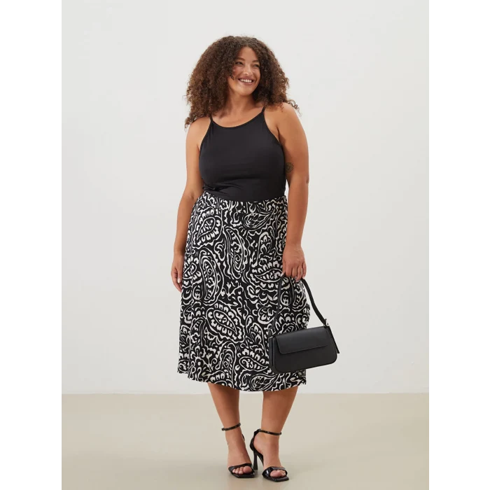 LCWAIKIKI Classic Siyah Beli Lastikli Desenli Kadın Etek