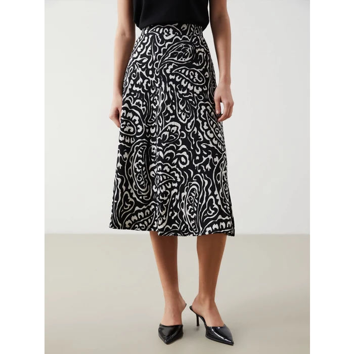 LCWAIKIKI Classic Siyah Beli Lastikli Desenli Kadın Etek