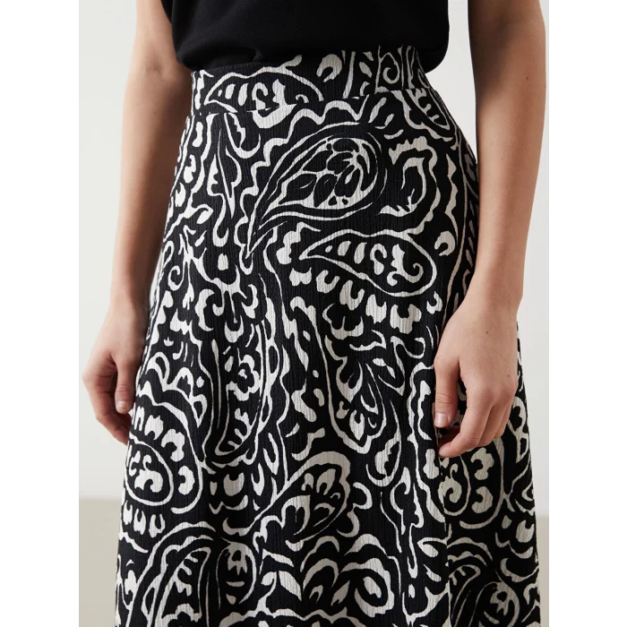 LCWAIKIKI Classic Siyah Beli Lastikli Desenli Kadın Etek