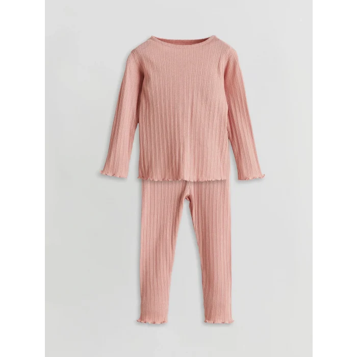 LCW baby Pembe Bisiklet Yaka Uzun Kollu Basic Kız Bebek Pijama Takımı