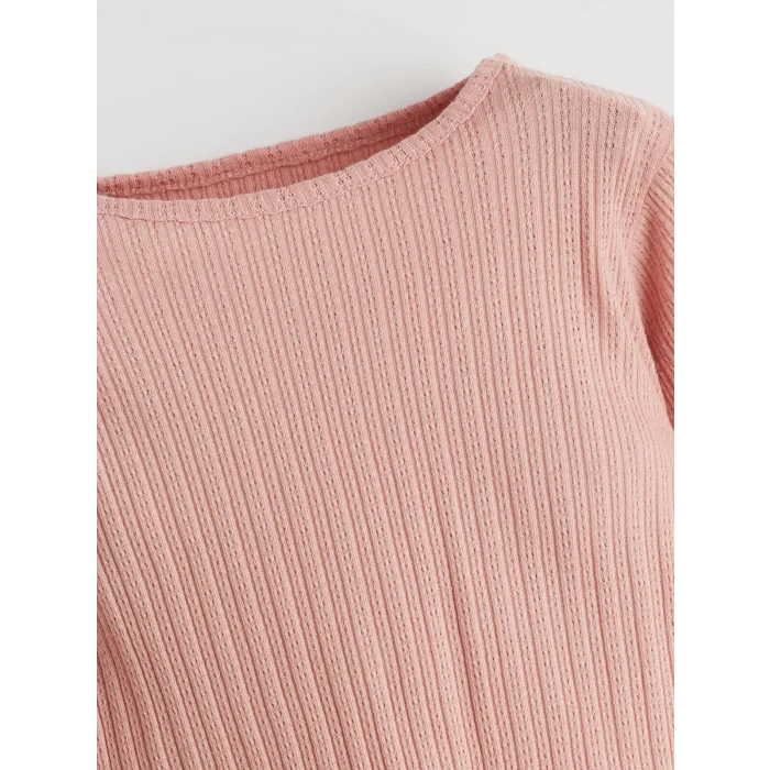 LCW baby Pembe Bisiklet Yaka Uzun Kollu Basic Kız Bebek Pijama Takımı