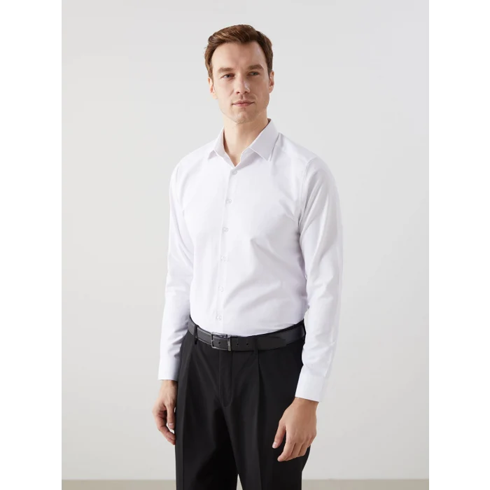 LCWAIKIKI Formal Beyaz Slim Fit Uzun Kollu Armürlü Erkek Gömlek