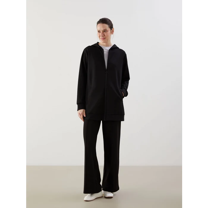 LCWAIKIKI Classic Siyah Kapüşonlu Oversize Kadın Fermuarlı Sweatshirt