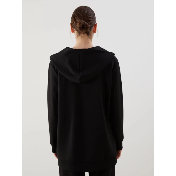 LCWAIKIKI Classic Siyah Kapüşonlu Oversize Kadın Fermuarlı Sweatshirt