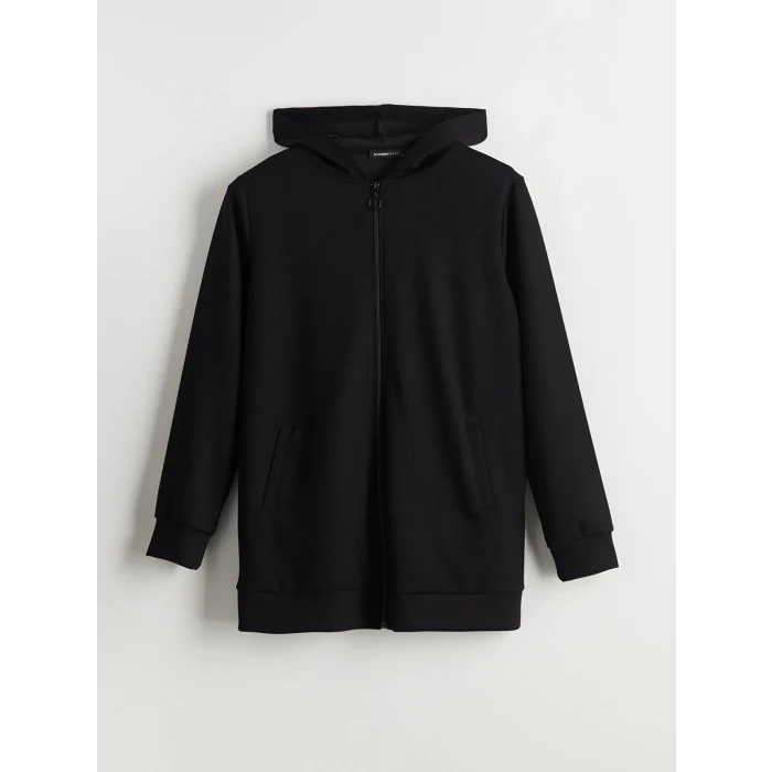 LCWAIKIKI Classic Siyah Kapüşonlu Oversize Kadın Fermuarlı Sweatshirt