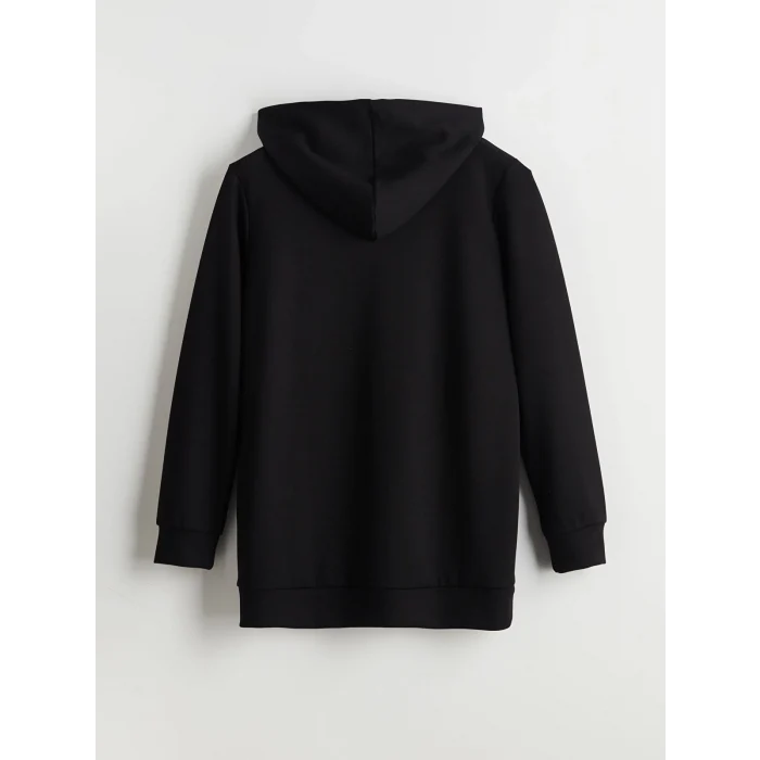 LCWAIKIKI Classic Siyah Kapüşonlu Oversize Kadın Fermuarlı Sweatshirt