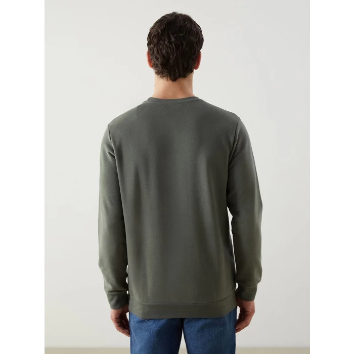 LCWAIKIKI Basic Haki Bisiklet Yaka Uzun Kollu Erkek Sweatshirt