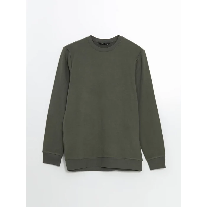 LCWAIKIKI Basic Haki Bisiklet Yaka Uzun Kollu Erkek Sweatshirt