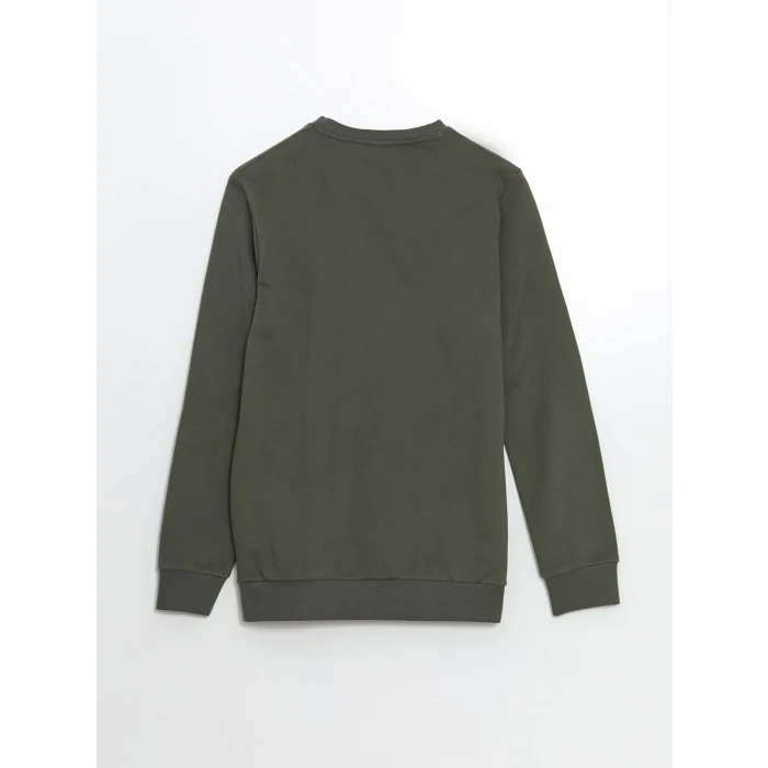 LCWAIKIKI Basic Haki Bisiklet Yaka Uzun Kollu Erkek Sweatshirt