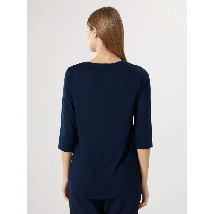 LCWAIKIKI Classic Lacivert Bisiklet Yaka Pul İşlemeli Kadın Bluz