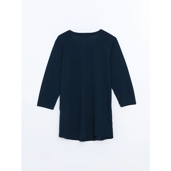 LCWAIKIKI Classic Lacivert Bisiklet Yaka Pul İşlemeli Kadın Bluz