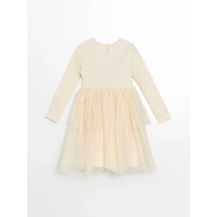 LCW Kids Bej Bisiklet Yaka Çiçekli Kız Çocuk Elbise