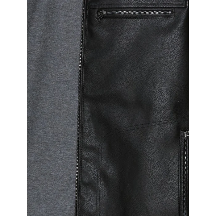 LCWAIKIKI Classic Siyah Standart Kalıp Dik Yaka Erkek Deri Görünümlü Mont