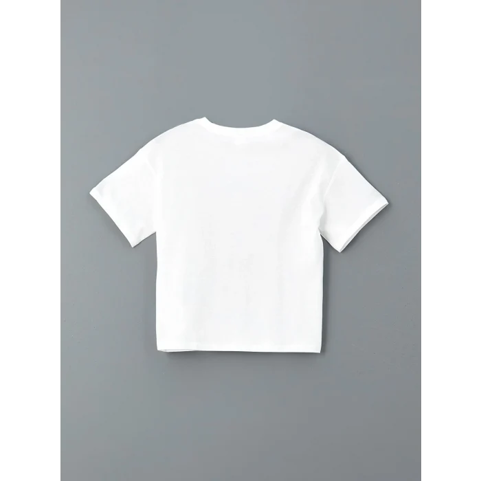 LCW Kids Beyaz Bisiklet Yaka Kız Çocuk Şortlu Pijama Takımı