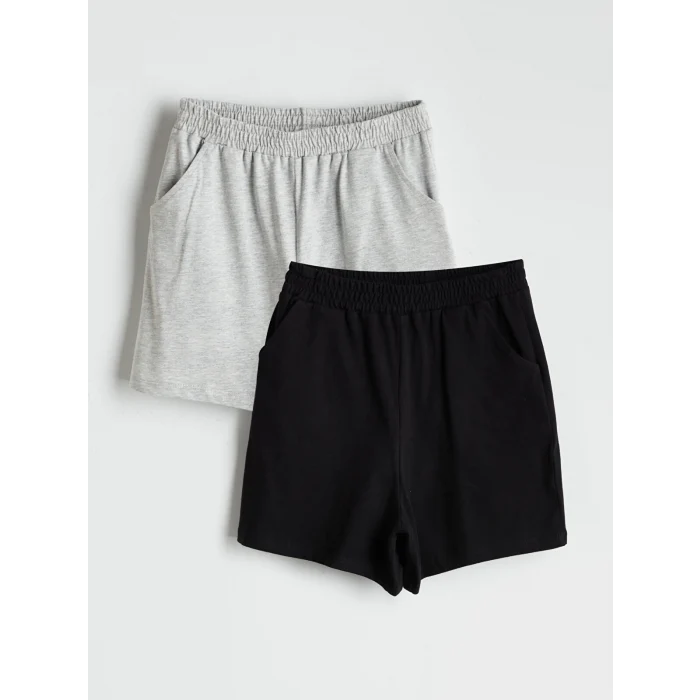 LCW Kids Siyah Beli Lastikli Kız Çocuk Şort 2li