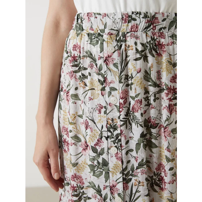 LCW Grace Bej Beli Lastikli Çiçekli A Kesim Etek