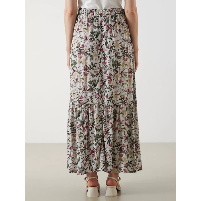 LCW Grace Bej Beli Lastikli Çiçekli A Kesim Etek