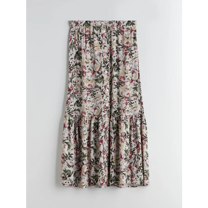 LCW Grace Bej Beli Lastikli Çiçekli A Kesim Etek